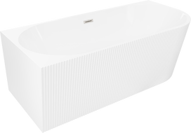 Mexen Silo fristående hörnbadkar vänster ribbat 150 x 75 cm, vit, bräddavlopp borstad nickel - 52891507500L-97