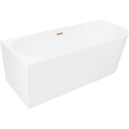 Mexen Silo freistehende Eckbadewanne links geriffelt 170 x 80 cm, weiß, Überlauf gebürstetes Kupfer - 52891708000L-65