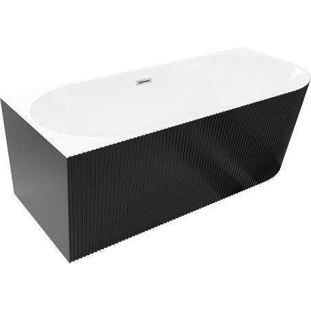 Mexen Silo freestanding corner left fluted bathtub 170 x 80 cm, white/black, chrome overflow - 52891708075L-01