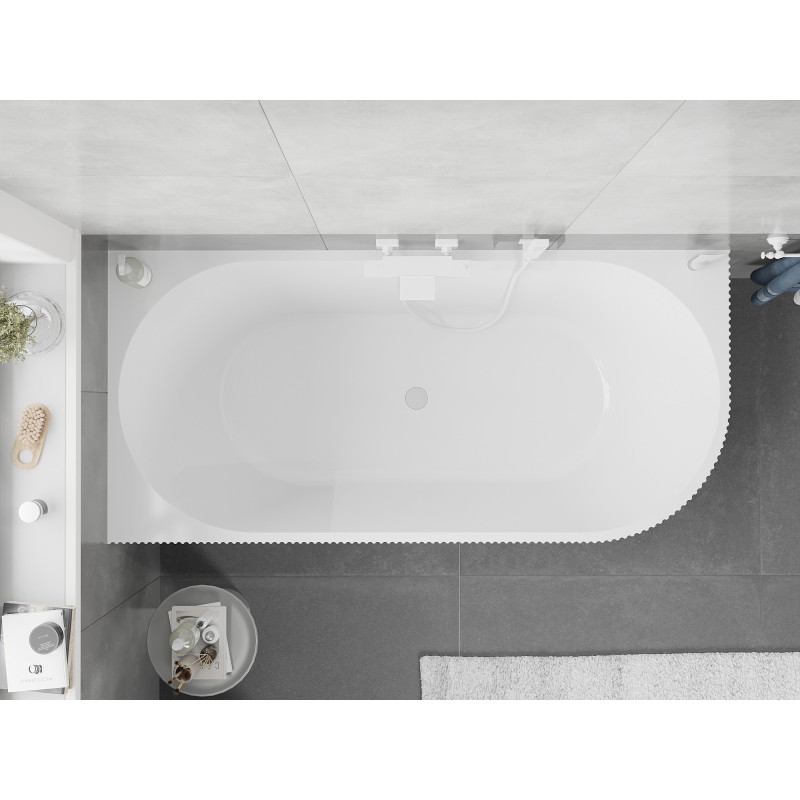Mexen Silo wanna wolnostojąca narożna lewa ryflowana  170 x 80 cm, biała/czarna, przelew biały - 52891708075L-20
