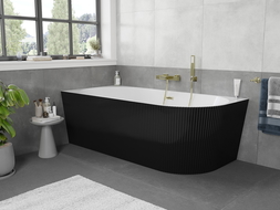 Mexen Silo freistehende Eckbadewanne links geriffelt 170 x 80 cm, weiß/schwarz, Überlauf gold gebürstet - 52891708075L-55