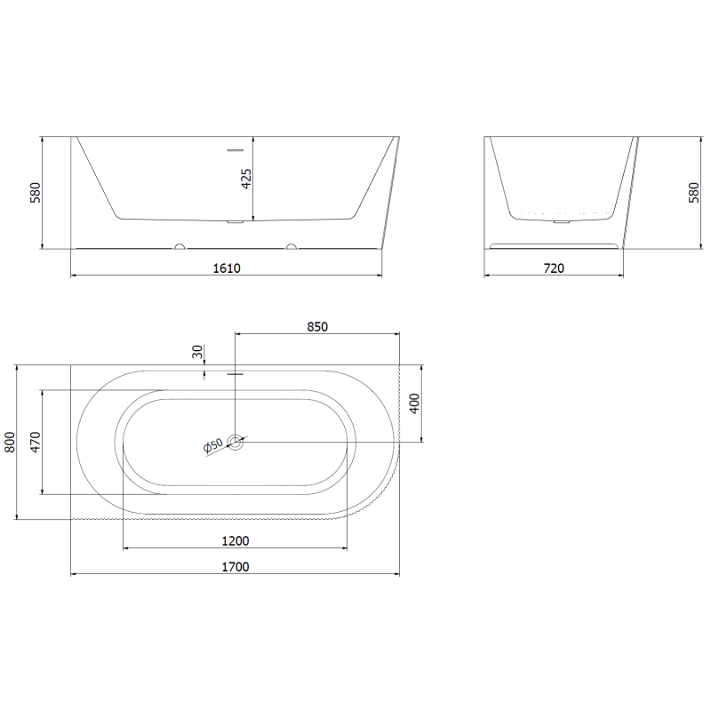 Mexen Silo vrijstaande hoekbad links geribbeld 170 x 80 cm, wit/zwart, overloop geborsteld koper - 52891708075L-65