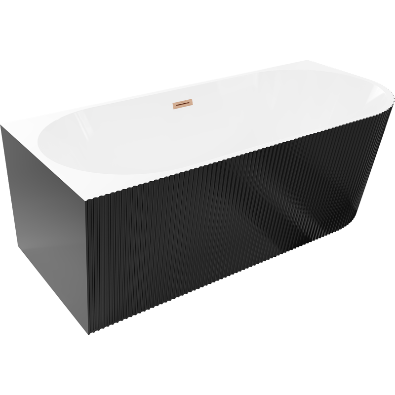 Mexen Silo free-standing left corner ribbed bathtub 170 x 80 cm, white/black, brushed copper overflow - 52891708075L-65