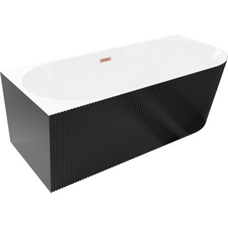 Mexen Silo free-standing left corner ribbed bathtub 170 x 80 cm, white/black, brushed copper overflow - 52891708075L-65