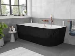 Mexen Silo freistehende, linke Eckbadewanne geriffelt 170 x 80 cm, weiß/schwarz, Überlauf gebürstetes Kupfer - 52891708075L-65