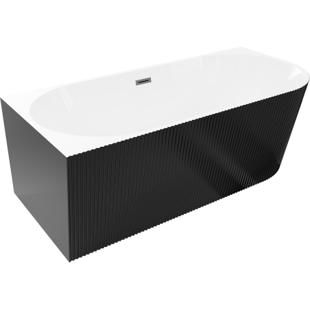 Mexen Silo vasca da bagno freestanding angolare sinistra rigata 170 x 80 cm, bianca/nera, troppo pieno grigio canna di fucile