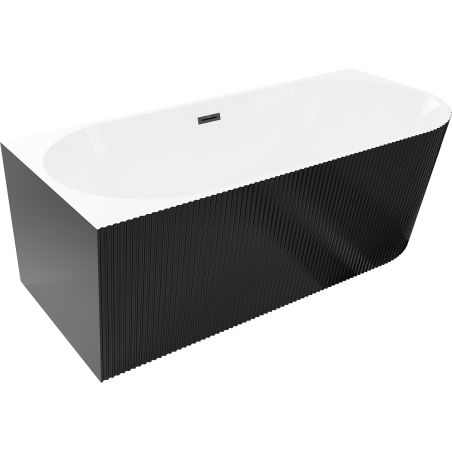 Mexen Silo baignoire autoportante d'angle gauche rainurée 170 x 80 cm, blanc/noir, trop-plein noir - 52891708075L-70