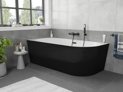 Mexen Silo freistehende Eckbadewanne links mit Riffelung 170 x 80 cm, weiß/schwarz, Überlauf schwarz - 52891708075L-70