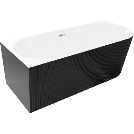 Mexen Silo free-standing corner left grooved bath 170 x 80 cm, white/black, brushed nickel overflow - 52891708075L-97