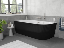 Mexen Silo free-standing corner left grooved bath 170 x 80 cm, white/black, brushed nickel overflow - 52891708075L-97