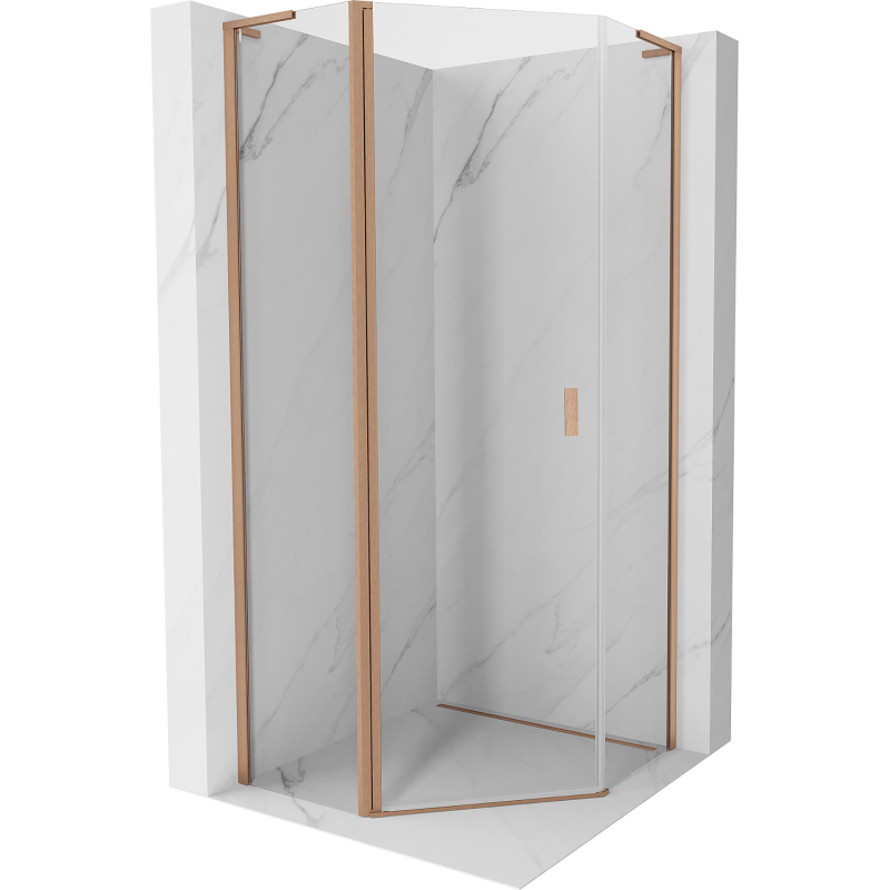 Mexen Mist L fünfeckige Duschkabine, Schwingtür 80 x 80 cm, transparent, gebürstetes Kupfer - 8A8L-080-080-65-00