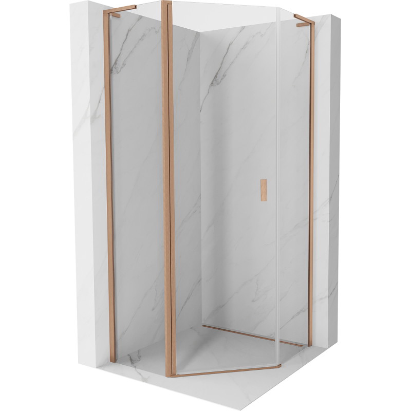 Mexen Mist L viiekandiline pöörduksedega dušinurk 80 x 80 cm, läbipaistev, harjatud vask - 8A8L-080-080-65-00