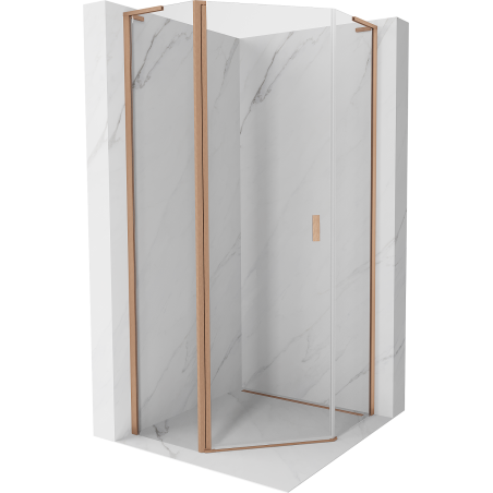 Mexen Mist L viiekandiline pöörduksedega dušinurk 80 x 80 cm, läbipaistev, harjatud vask - 8A8L-080-080-65-00