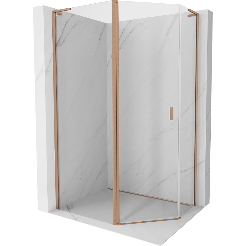 Mexen Mist L asymmetrisk femkantig duschkabin med gångjärnsdörr 90x80 cm, transparent, borstad koppar - 8A8L-090-080-65-00