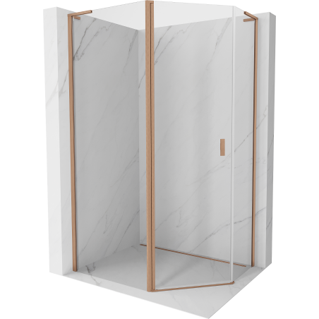 Mexen Mist L asymmetric pentagonal hinged shower cabin 100x80 cm, transparent, brushed copper - 8A8L-100-080-65-00