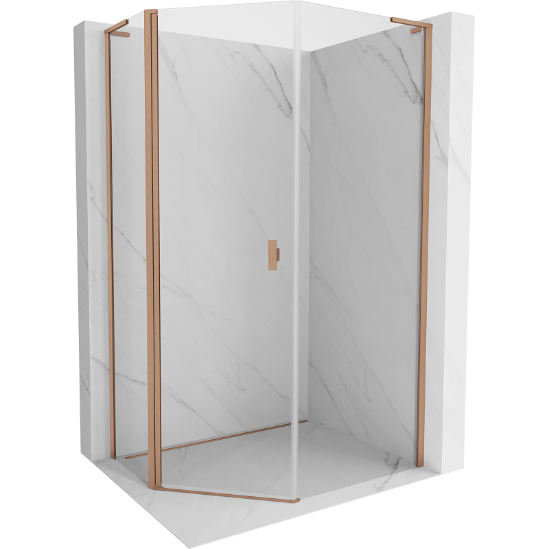 Mexen Mist L cabine de douche pentagonale asymétrique pivotante 90x100 cm, transparent, cuivre brossé - 8A8L-090-100-65-00