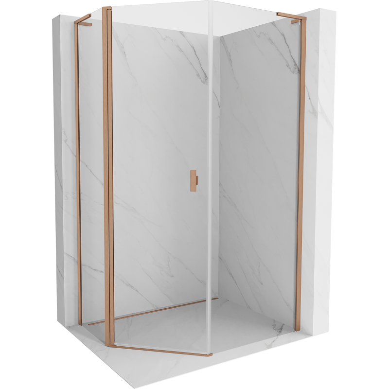 Mexen Mist L vijfhoekige asymmetrische scharnierende douchecabine 90x100 cm, transparant, geborsteld koper - 8A8L-090-100-65-00