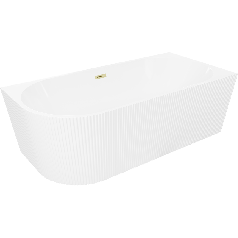Mexen Silo freestanding corner right ribbed bathtub 150 x 75 cm, white, brushed gold overflow - 52891507500P-55