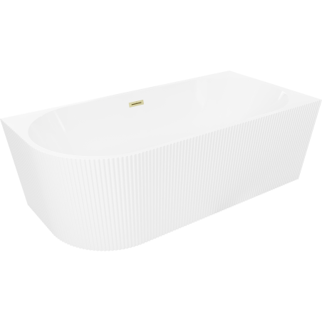 Mexen Silo freestanding corner right ribbed bathtub 150 x 75 cm, white, brushed gold overflow - 52891507500P-55