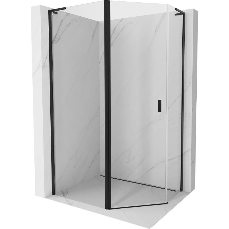 Mexen Mist L asymmetrical pentagonal shower enclosure, hinged 90 x 80 cm, transparent, black - 8A8L-090-080-70-00
