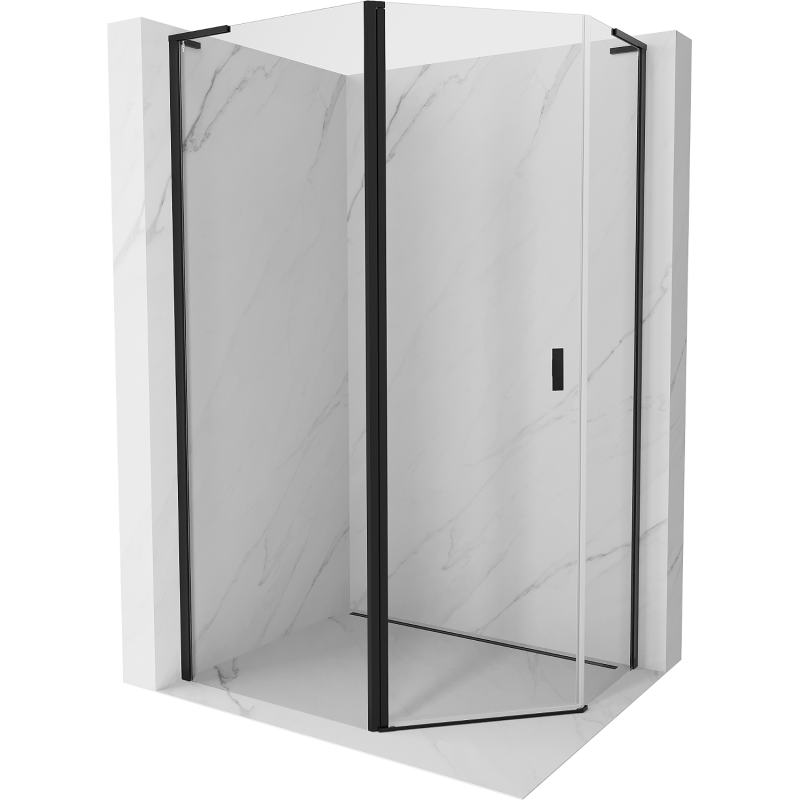 Mexen Mist L Fünfeck-Duschkabine asymmetrisch schwenkbar 90 x 80 cm, transparent, schwarz - 8A8L-090-080-70-00