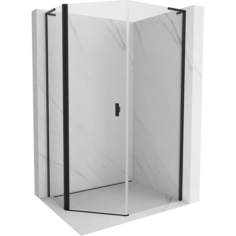 Mexen Mist L pentagonal asymmetrical pivot shower enclosure 80 x 90 cm, transparent, black - 8A8L-080-090-70-00