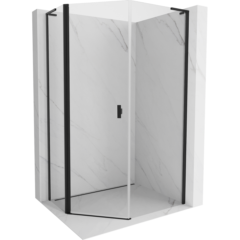 Mexen Mist L vijfhoekige asymmetrische douchecabine wegklapbaar 80 x 90 cm, transparant, zwart - 8A8L-080-090-70-00