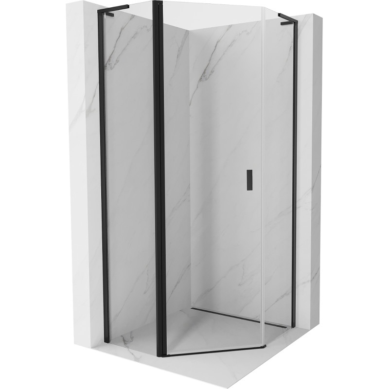 Mexen Mist L viiskandiline dušinurk, käänuksed 90 x 90 cm, läbipaistev, must - 8A8L-090-090-70-00