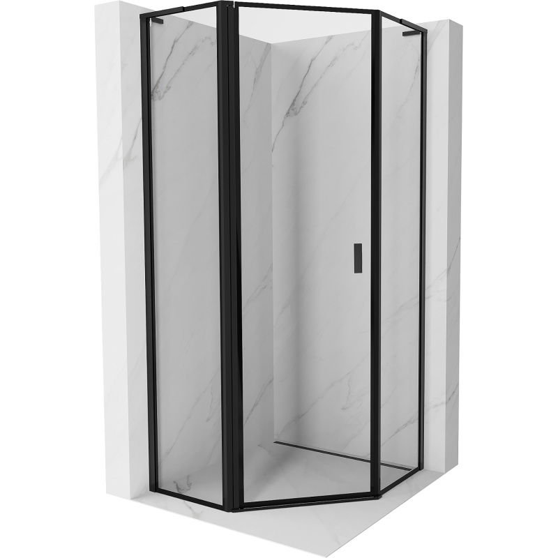 Mexen Mist L fünfeckige Duschkabine, links öffnend, 80 x 80 cm, schwarzer Rahmen, schwarz - 8A8L-080-080-70-70-L