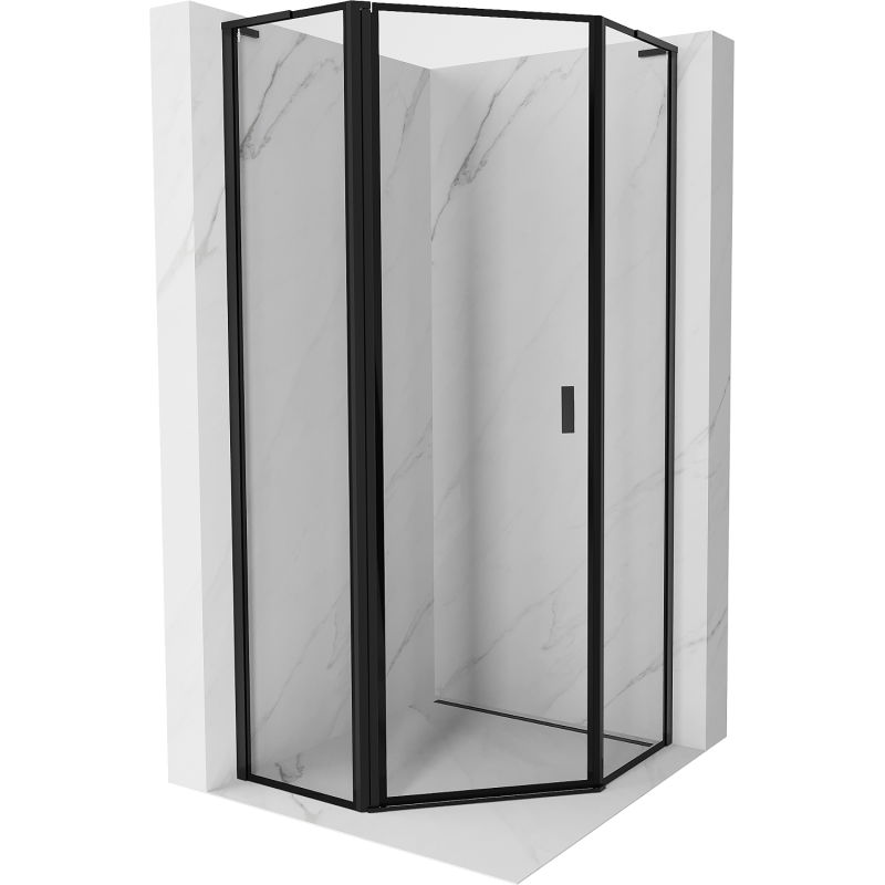 Mexen Mist L Fünfeck-Duschkabine, links öffnend 90 x 90 cm, schwarzer Rahmen, schwarz - 8A8L-090-090-70-70-L