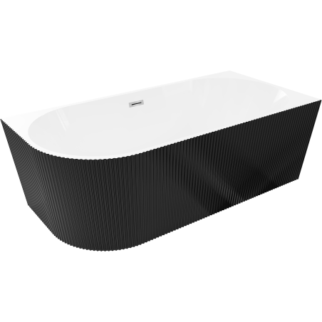 Mexen Silo freestanding corner right ribbed bathtub 150 x 75 cm, white/black, chrome overflow - 52891507575P-01