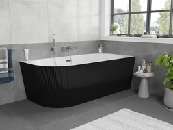 Mexen Silo freistehende Eckbadewanne rechts geriffelt 150 x 75 cm, weiß/schwarz, Überlauf chrom - 52891507575P-01