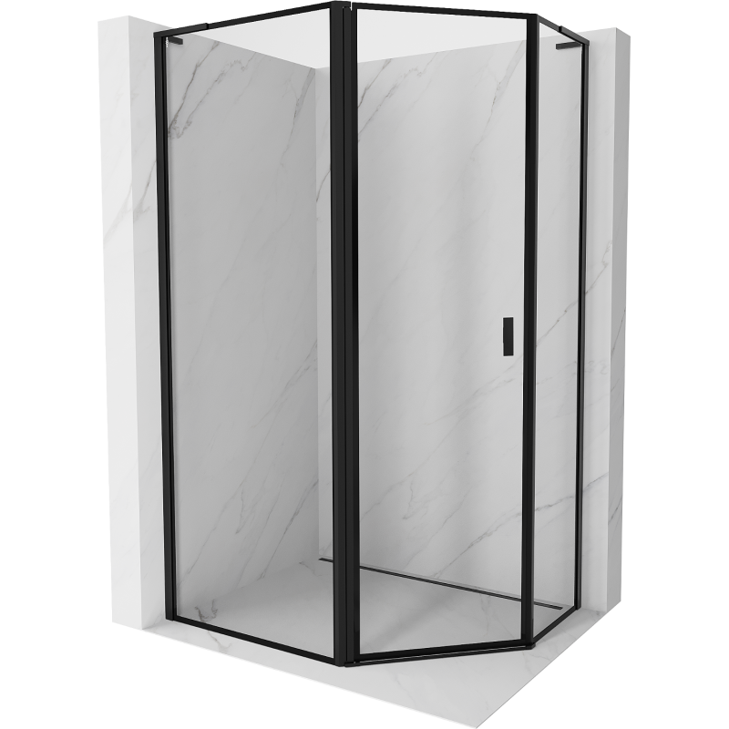 Mexen Mist L asymmetrische fünfeckige Duschkabine, links öffnend 100 x 90 cm, schwarzer Rahmen, schwarz - 8A8L-100-090-70-70-L