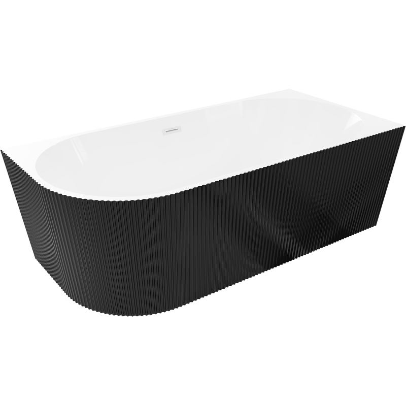 Mexen Silo freestanding corner bathtub right fluted 150 x 75 cm, white/black, white overflow - 52891507575P-20