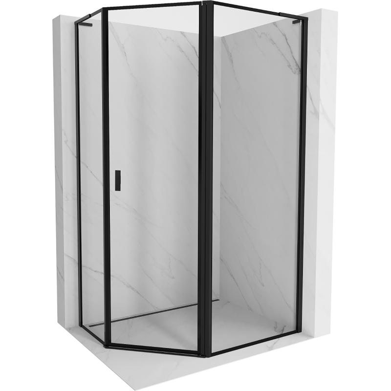 Mexen Mist L cabine de douche pentagonale asymétrique battante droite 100 x 80 cm, cadre noir, noire - 8A8L-100-080-70-70-P