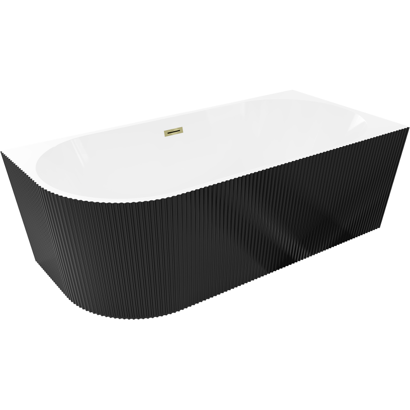 Mexen Silo vrijstaande gegroefde badkuip voor hoek rechts 150 x 75 cm, wit/zwart, gouden overloop - 52891507575P-50