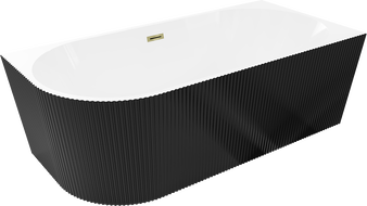 Mexen Silo freestanding corner right ribbed bathtub 150 x 75 cm, white/black, gold overflow - 52891507575P-50