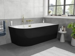 Mexen Silo freistehende Eckbadewanne rechts gerillt 150 x 75 cm, weiß/schwarz, Überlauf gold - 52891507575P-50