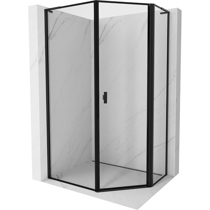 Mexen Mist L asymmetrische vijfhoekige douchecabine, draaideur rechts 80 x 90 cm, zwart frame, zwart - 8A8L-080-090-70-70-P