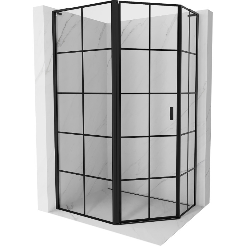 Mexen Mist L asymmetrische fünfeckige Duschkabine, links öffnend 100 x 80 cm, schwarzes Gitter, schwarz - 8A8L-100-080-70-77-L