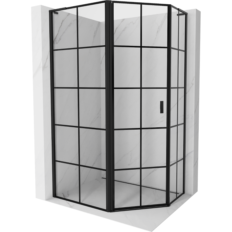 Mexen Mist L fünfeckige asymmetrische Duschkabine links 100 x 80 cm, schwarzes Gitter, schwarz - 8A8L-100-080-70-77-L