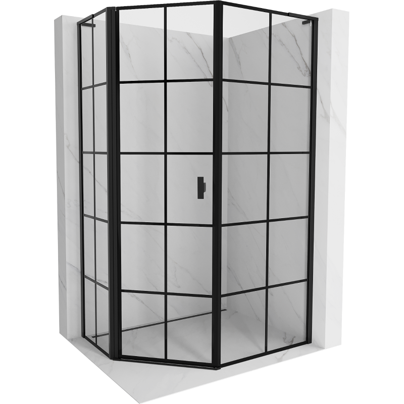 Mexen Mist L asymmetrische fünfeckige Duschkabine links 80 x 90 cm, schwarzes Gitter, schwarz - 8A8L-080-090-70-77-L
