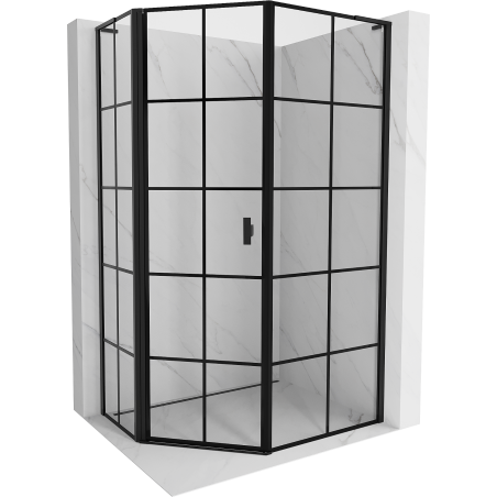 Mexen Mist L asymmetrical pentagonal shower enclosure, left hinged, 80 x 90 cm, black grid, black - 8A8L-080-090-70-77-L