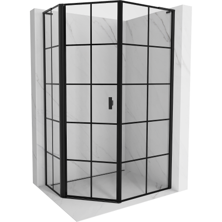 Mexen Mist L asymmetrische fünfeckige Duschkabine links 80 x 90 cm, schwarzes Gitter, schwarz - 8A8L-080-090-70-77-L