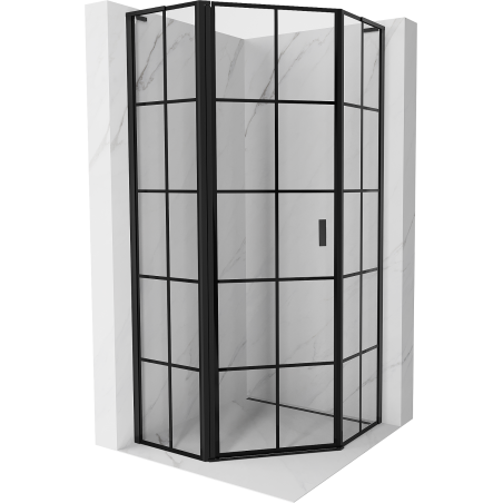 Mexen Mist L cabine de douche pentagonale pivotante gauche 90 x 90 cm, carreaux noirs, noir - 8A8L-090-090-70-77-L