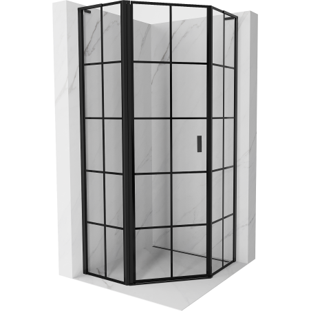 Mexen Mist L Fünfeck-Duschkabine, klappbar, links 90 x 90 cm, schwarzes Gitter, schwarz - 8A8L-090-090-70-77-L