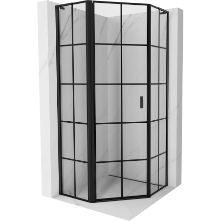 Mexen Mist L pentagonal hinged left shower enclosure 90 x 90 cm, black grid, black - 8A8L-090-090-70-77-L