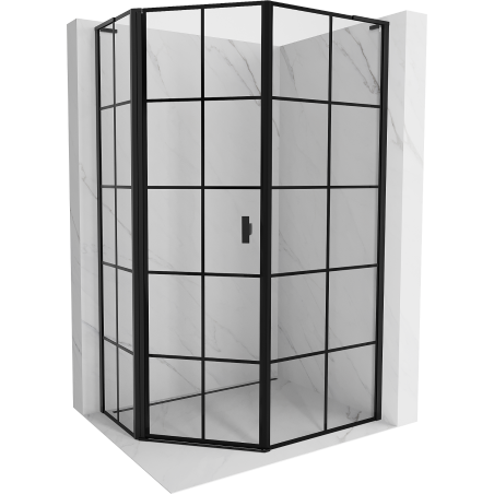 Mexen Mist L cabine de douche pentagonale asymétrique pivotante gauche 90 x 100 cm, grille noire, noire - 8A8L-090-100-70-77-L