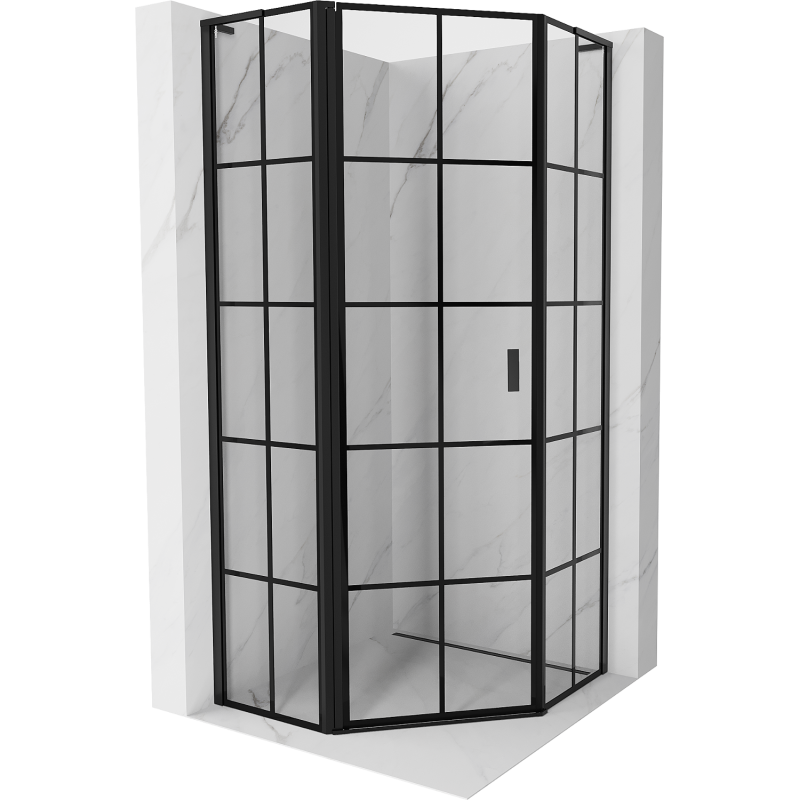 Mexen Mist L cabine de douche pentagonale pivotante gauche 100 x 100 cm, grille noire, noire - 8A8L-100-100-70-77-L