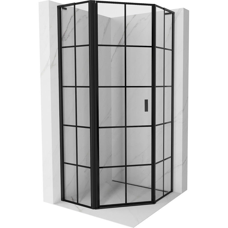 Mexen Mist L pentagonal shower cabin, left-hinged 100 x 100 cm, black grid, black - 8A8L-100-100-70-77-L